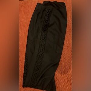 Catherine Malandrino Black Cotton Pencil Skirt with Lacecut Sides, Size 8P